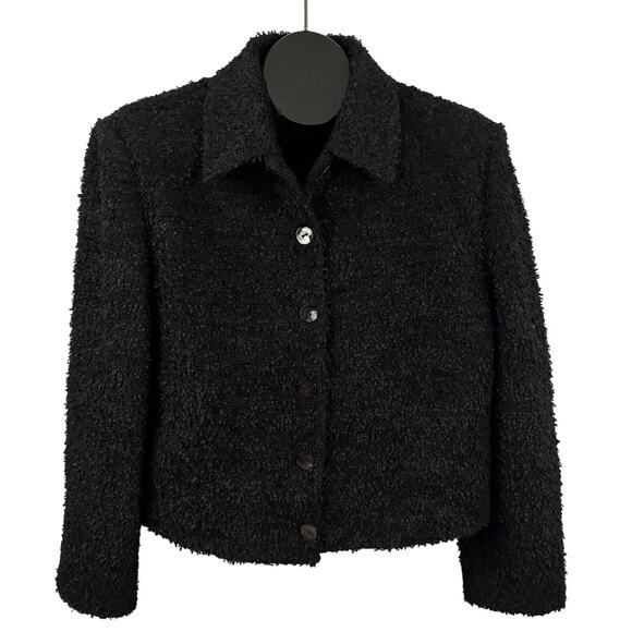 VTG Earl Rutenberg Black Cropped Textured Jacket Blazer Button LARGE Women's - Picture 1 of 10